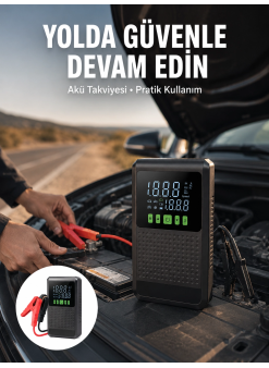 Şarjlı Araç Akü Takviyeli Hava Pompası Powerbank Özellikli Yeni Nesil