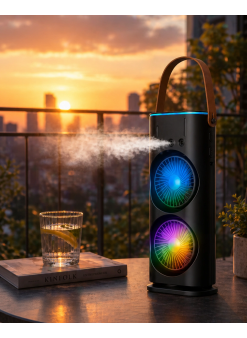 Şarjlı Buharlı Serinletici Fan Rgb Işıklı Çift Pervaneli Masa Fanı