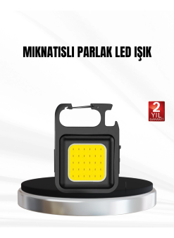 Şarjlı Cob Led Anahtarlık Fener – 4 Modlu, Manyetik Ve Katlanabilir Standlı