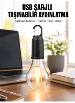 Şarjlı Dekoratif Kamp Lambası Askılı Ampul Led Işık Type-c Girişli