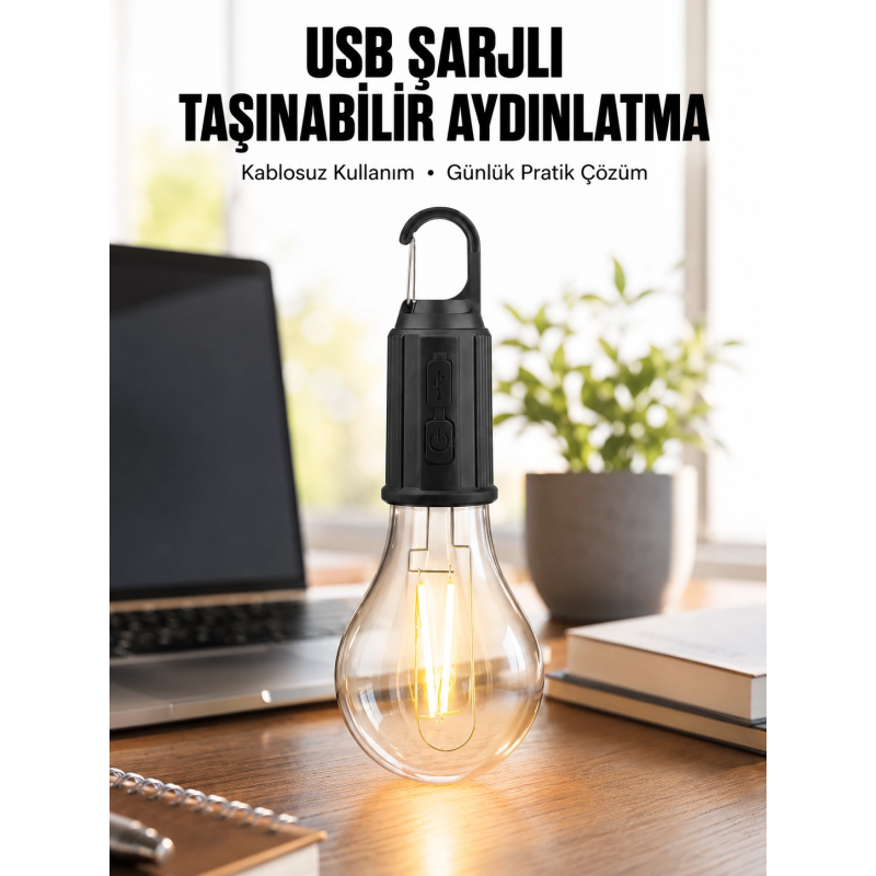 Şarjlı Dekoratif Kamp Lambası Askılı Ampul Led Işık Type-c Girişli Şarjlı Dekoratif Kamp Lambası Askılı Ampul Led Işık Type-c Girişli