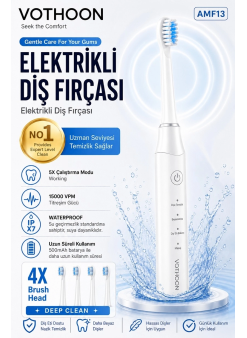 Şarjlı Diş Fırçası 15000 Vpm Titreşim Gücü, 500mah Batarya, 5 Temizlik Modu Beyaz