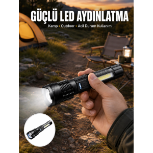 Şarjlı El Feneri Yüksek Işık Gücü Uzun Menzil