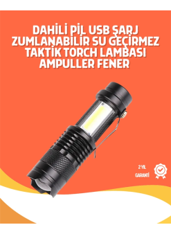 Şarjlı Led El Feneri - 14500 Pil Dahil, 4 Işık Modu, Mini Boy
