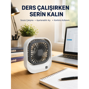 Şarjlı Masaüstü Fan 3 Kademeli Güçlü Hava Akışı
