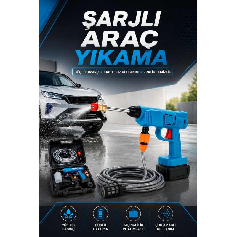 Şarjlı Oto Yıkama, Bahçe Sulama Tabancası Makinesi Yüksek Basınçlı Şarjlı Oto Yıkama, Bahçe Sulama Tabancası Makinesi Yüksek Basınçlı