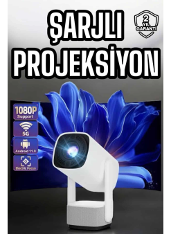 Şarjlı Projeksiyon Oyun Sinema Projektörü 4k Hd Görüntü Kaliteli