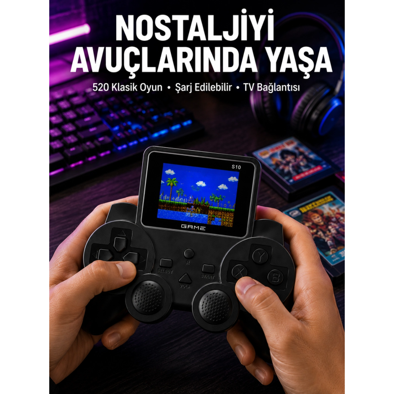Şarjlı Retro Gamepad Oyun Konsolu 520 Oyunlu Tv Çıkışlı El Konsolu Şarjlı Retro Gamepad Oyun Konsolu 520 Oyunlu Tv Çıkışlı El Konsolu