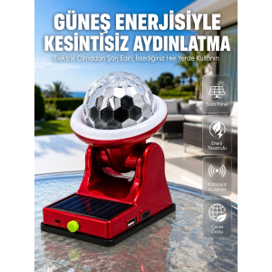 Şarjlı Rgb Projektör Lamba Güneş Enerjili Çok Fonksiyonlu Disco Işık Lambası
