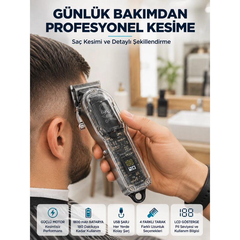 Şarjlı Saç Kesme Makinesi 4 Farklı Taraklı Lcd Pil Göstergeli Usb Şarjlı Profesyonel Erkek Tıraş Makinesi Şarjlı Saç Kesme Makinesi 4 Farklı Taraklı Lcd Pil Göstergeli Usb Şarjlı Profesyonel Erkek Tıraş Makinesi