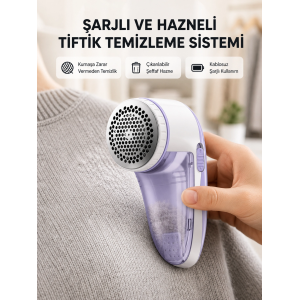 Şarjlı Tiftik Temizleyici – Çıkarılabilir Hazneli, Anti-statik Fırçalı, Usb Şarjlı