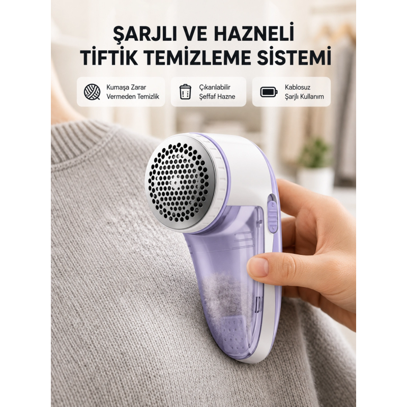 Şarjlı Tiftik Temizleyici – Çıkarılabilir Hazneli, Anti-statik Fırçalı, Usb Şarjlı Şarjlı Tiftik Temizleyici – Çıkarılabilir Hazneli, Anti-statik Fırçalı, Usb Şarjlı