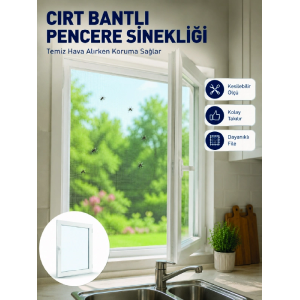 Şeffaf File Yapılı Cırt Bantlı Pencere Sinekliği Pratik Kullanım