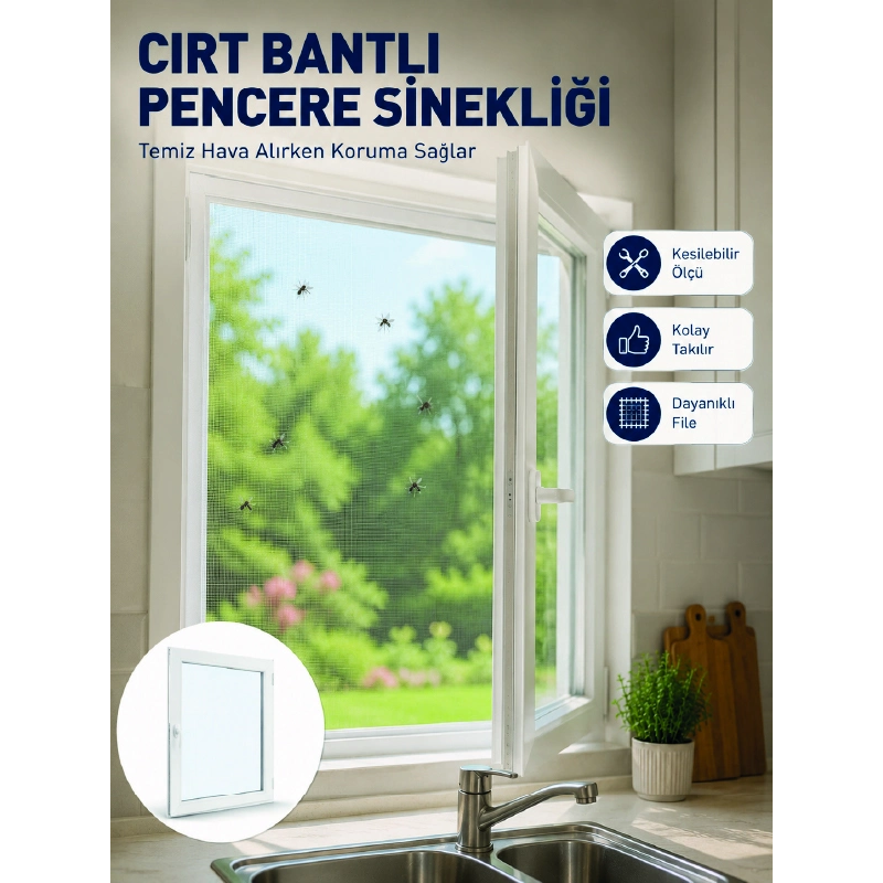 Şeffaf File Yapılı Cırt Bantlı Pencere Sinekliği Pratik Kullanım Şeffaf File Yapılı Cırt Bantlı Pencere Sinekliği Pratik Kullanım