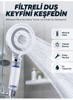 Şeffaf Filtre Hazneli Duş Başlığı Güçlü Akışlı Pratik Banyo Duşu