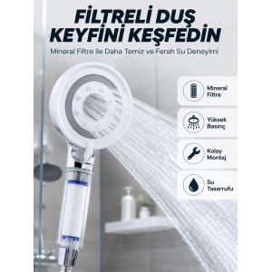 Şeffaf Filtre Hazneli Duş Başlığı Güçlü Akışlı Pratik Banyo Duşu