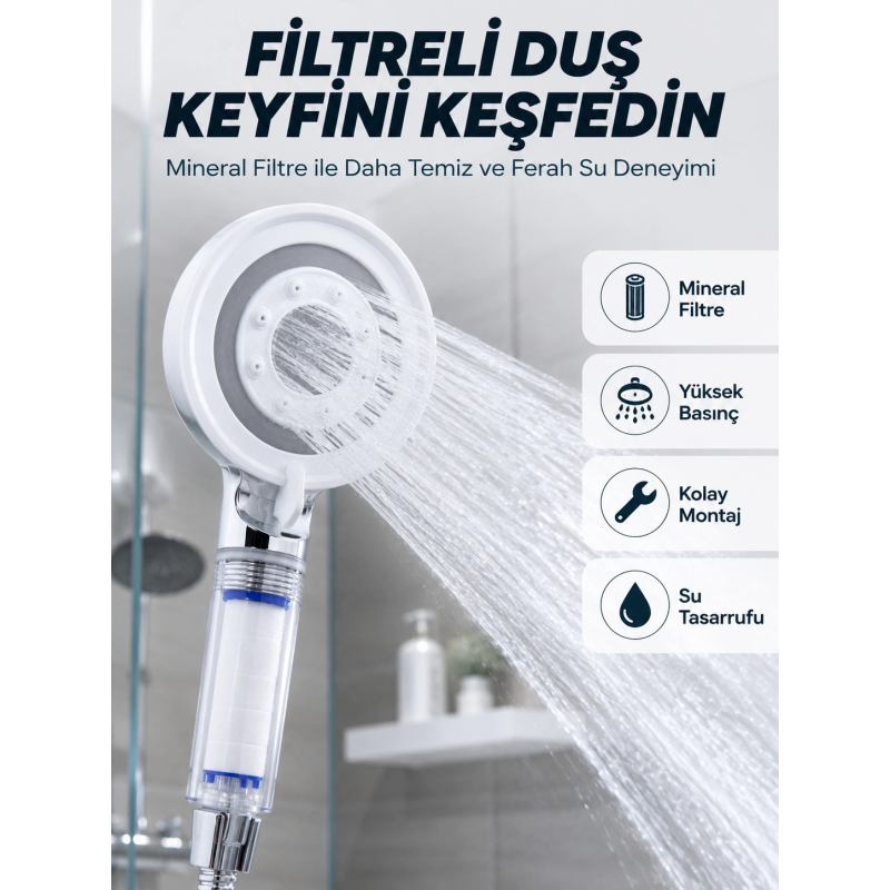 Şeffaf Filtre Hazneli Duş Başlığı Güçlü Akışlı Pratik Banyo Duşu Şeffaf Filtre Hazneli Duş Başlığı Güçlü Akışlı Pratik Banyo Duşu