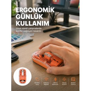 Şeffaf Kablosuz Mouse Bluetooth Bağlantılı Sessiz Tıklama Yeni Nesil