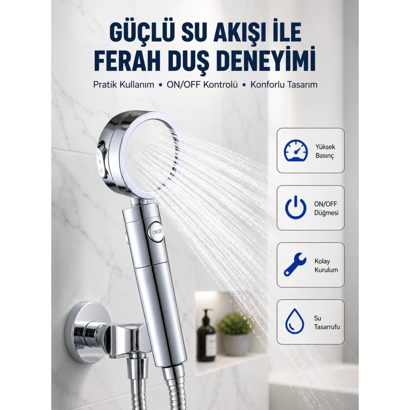 Şelale Sisi Ve Masaj Özellikli Banyo Duş Başlığı Şelale Sisi Ve Masaj Özellikli Banyo Duş Başlığı