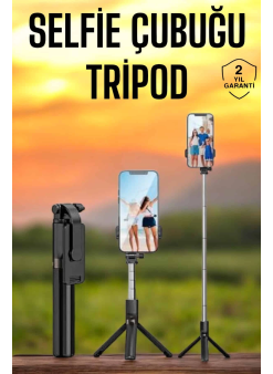 Selfie Çubuğu Tripod Kumandalı Telefon Tutucu Siyah