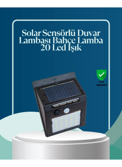 Sensörlü 20 Led Solar Duvar Lambası 3 Metre Algılama Mesafesi