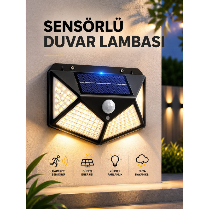 Sensörlü Güneş Enerjili Duvar Lambası Sensörlü Güneş Enerjili Duvar Lambası