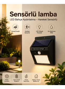 Sensörlü, Güneş Enerjili Led Duvar Lambası Bahçe Ve Balkon Aydınlatma