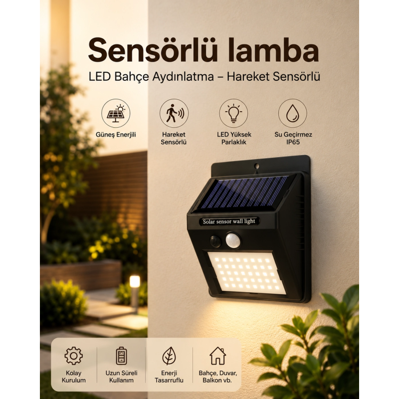 Sensörlü, Güneş Enerjili Led Duvar Lambası Bahçe Ve Balkon Aydınlatma Sensörlü, Güneş Enerjili Led Duvar Lambası Bahçe Ve Balkon Aydınlatma