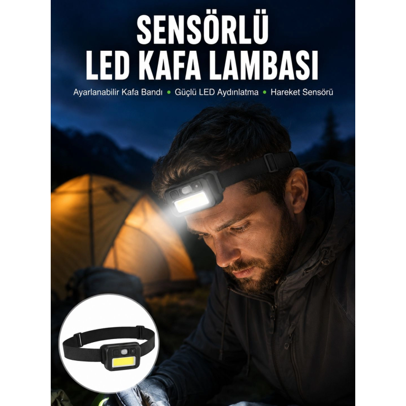 Sensörlü Kamp Lambası Ayarlanabilir Kafa Lambası Kafa Bantlı Yeni Nesil Sensörlü Kamp Lambası Ayarlanabilir Kafa Lambası Kafa Bantlı Yeni Nesil