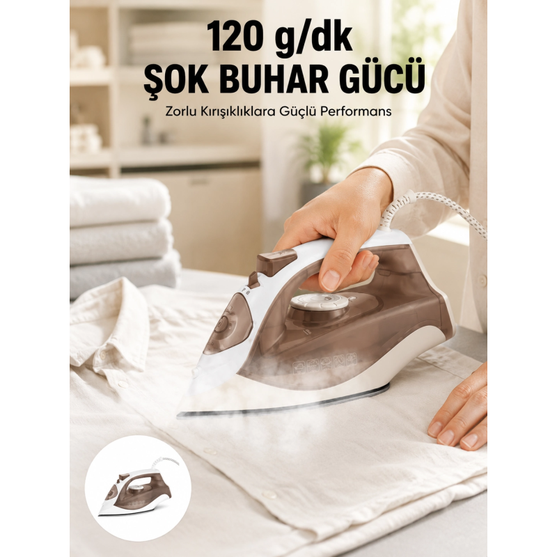Seramik Tabanlı Buharlı Ütü 2200w Dikey Ütüleme 300ml Kahverengi Seramik Tabanlı Buharlı Ütü 2200w Dikey Ütüleme 300ml Kahverengi