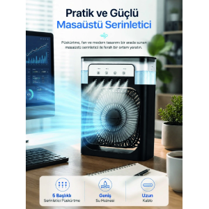 Serinletici Fan Type-c Bağlantı, Zamanlayıcı, 7 Renk Ambiyans Işığı