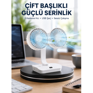 Sessiz Çalışan Usb Şarjlı Çift Kafalı Masaüstü Fan – Ev Ve Ofis İçin