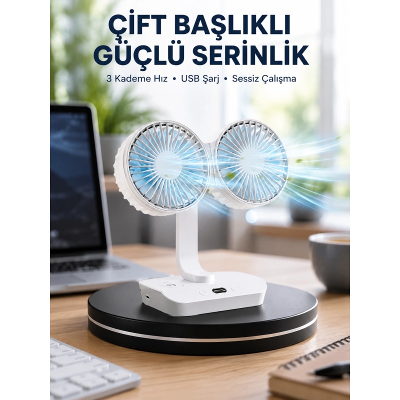Sessiz Çalışan Usb Şarjlı Çift Kafalı Masaüstü Fan – Ev Ve Ofis İçin Sessiz Çalışan Usb Şarjlı Çift Kafalı Masaüstü Fan – Ev Ve Ofis İçin