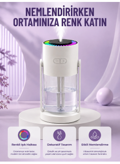 Sessiz Hava Nemlendirici Renkli Gece Işıklı Otomatik Kapanma Özellikli Nemlendirme Cihazı
