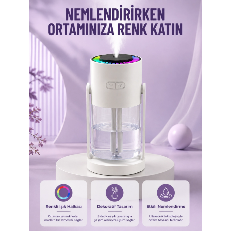 Sessiz Hava Nemlendirici Renkli Gece Işıklı Otomatik Kapanma Özellikli Nemlendirme Cihazı Sessiz Hava Nemlendirici Renkli Gece Işıklı Otomatik Kapanma Özellikli Nemlendirme Cihazı