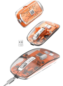 Sessiz Tıklama Çift Modlu Bluetooth Ve Alıcı Şeffaf Mouse Fare
