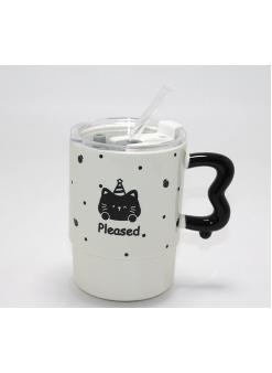 Sevimli Ayı Figürlü Pipetli Kapaklı Porselen Kupa Bardak Alk5041