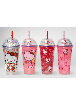Sevimli Hello Kitty Işıklı Pipetli Boncuklu Suluk & Bardak 400 Ml Alk3145