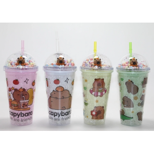 Sevimli Kapibara Pipetli Boncuklu Termos & Suluk Alk4707