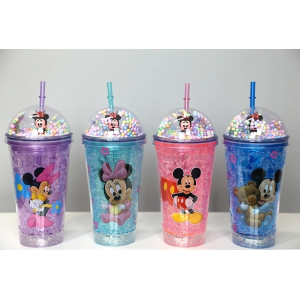 Sevimli Mickey Mouse Işıklı Pipetli Boncuklu Suluk & Bardak 400 Ml Alk3147