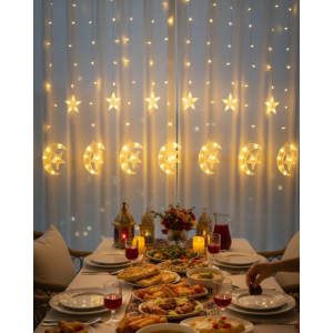 Sıcak Beyaz Ay Yıldız Işık Zinciri Parti Düğün Ramazan Dekoru