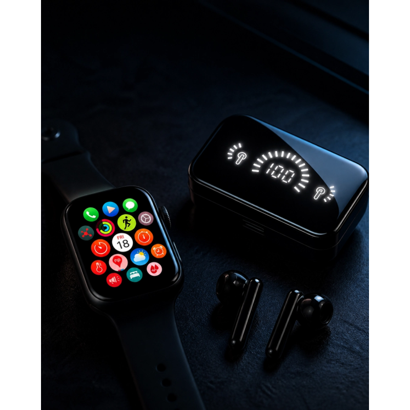 Şık Tasarımlı Akıllı Saat Ve Bluetooth Kulaklık Seti Suya Dayanıklı Ve Çok Fonksiyonlu Şık Tasarımlı Akıllı Saat Ve Bluetooth Kulaklık Seti Suya Dayanıklı Ve Çok Fonksiyonlu