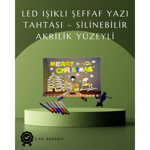 Şık Ve Modern Led Pano – Neon Işıklı Silinebilir Akrilik Yazı Tahtası, 7 Renkli Kalem Dahil