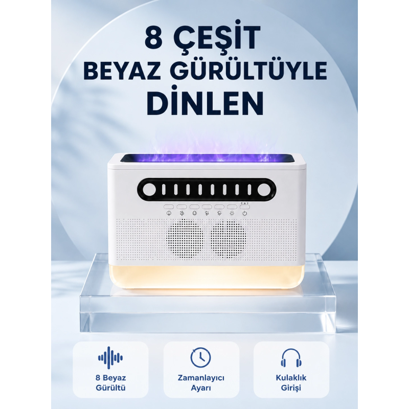 Simüle Alev Efektli Kablosuz Hoparlör Zamanlayıcılı Gece Lambası Simüle Alev Efektli Kablosuz Hoparlör Zamanlayıcılı Gece Lambası