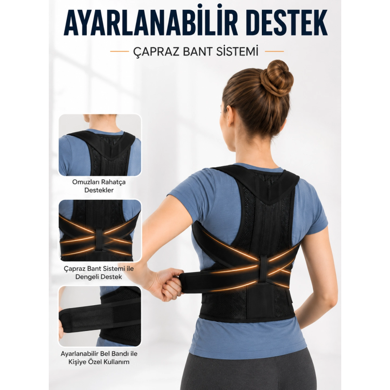 Sırt Ve Bel Destekli Dik Duruş Korsesi Ayarlanabilir Çapraz Bantlı Fileli Tasarım Sırt Ve Bel Destekli Dik Duruş Korsesi Ayarlanabilir Çapraz Bantlı Fileli Tasarım