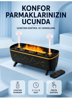 Siyah Aroma Difüzörü Jöle Damla Efektli Hava Nemlendirici Uzaktan Kumandalı Led Işıklı