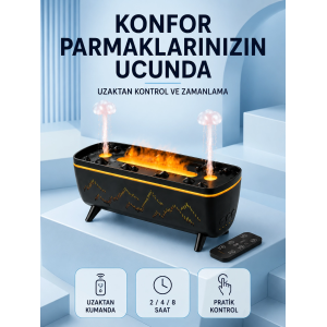Siyah Aroma Difüzörü Jöle Damla Efektli Hava Nemlendirici Uzaktan Kumandalı Led Işıklı