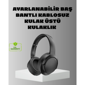Siyah Kablosuz Bluetooth Kulaklık 300 Mah Hızlı Şarj Katlanabilir Pedli