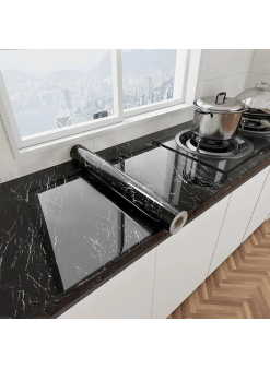 Siyah Mermer Desenli Yapışkanlı Tezgah Folyosu (3 Mt.x 60 Cm)