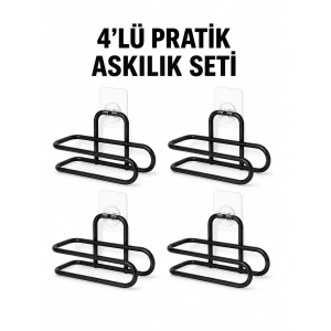 Siyah Metal Wc Kağıtlık Yapışkanlı Duvar Tipi Tuvalet Kağıdı Tutucu Seti 4 Adet